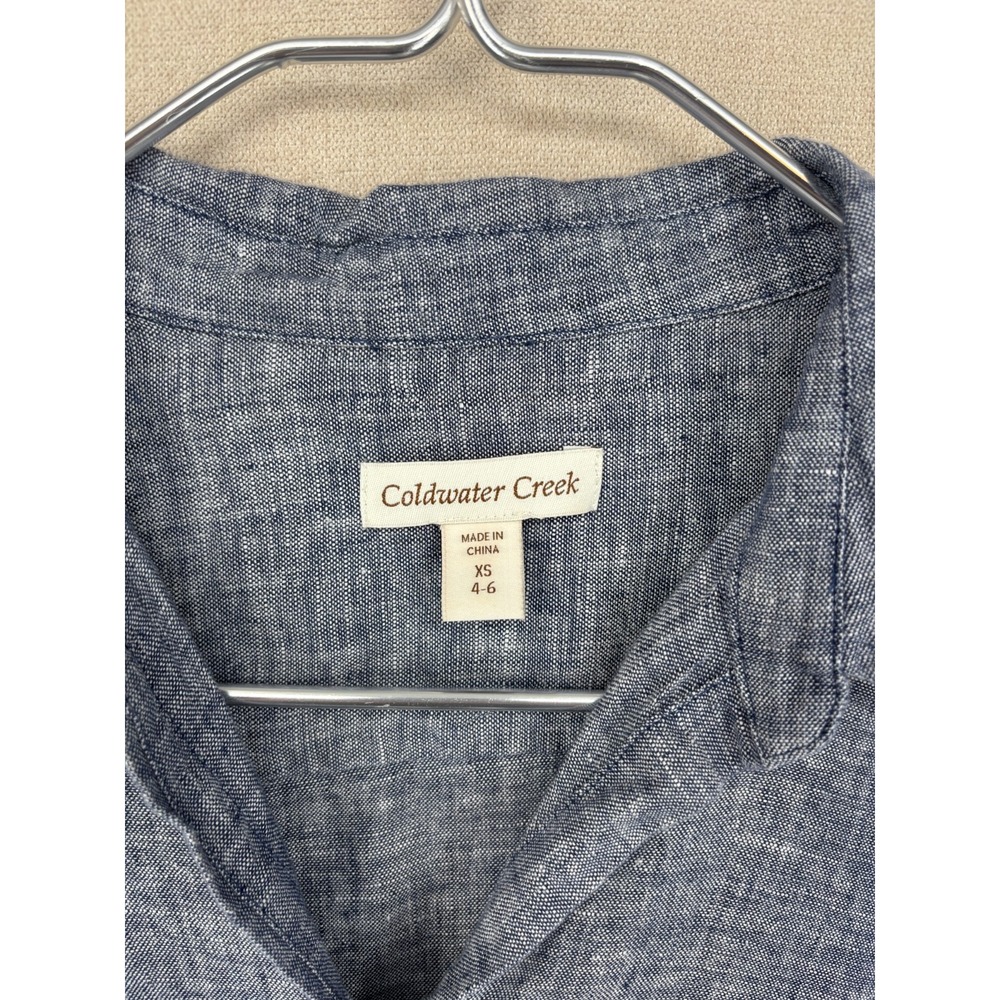 Coldwater Creek Blouse S Blue Linen Button Up 3/4 Sleeves - Picture 2 of 7